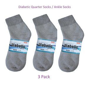 Gray Men's Diabetic Quarter Socks Ankle Socks - Set Of 3 Pairs